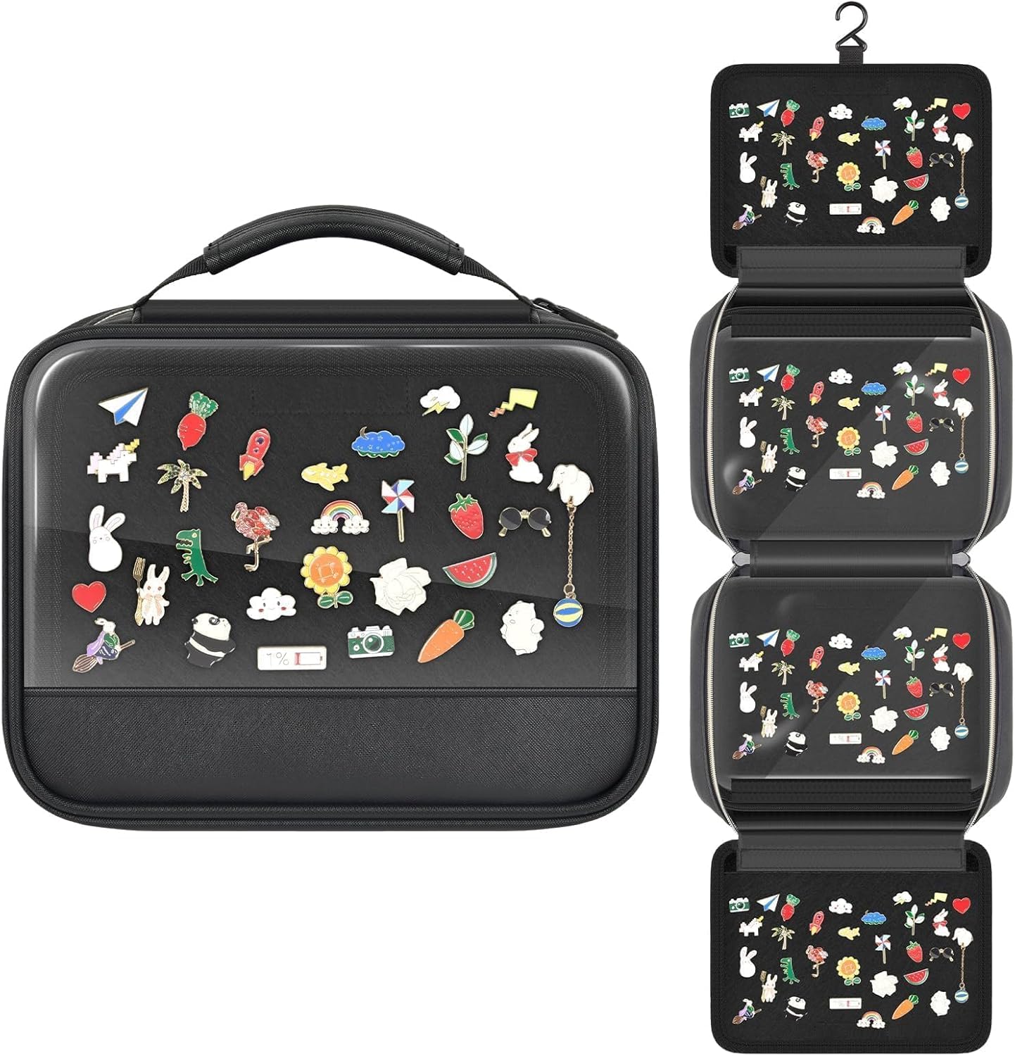 Enamel Pin Display Book with Zipper, Portable Pin Trading Bag for Collectors, 8-Page Felt Lapel Pin Holder with Anti-Scratch PVC Dividers & Clear Display Window, Great for Theme Park Travel