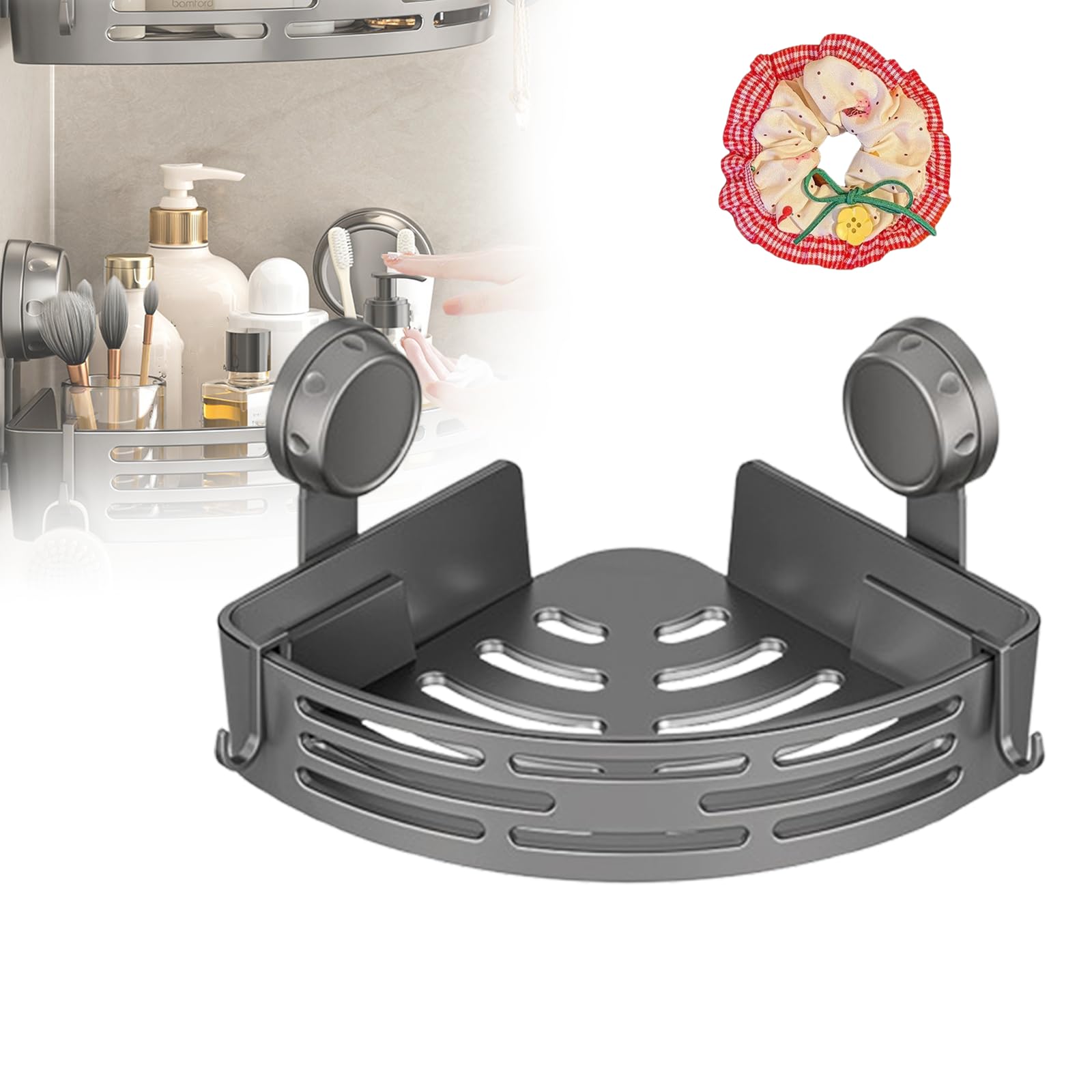 lfjfaecx Triangle Suction Cup Shower Caddy 2026 Upgraded Corner Shower Caddy Suction Cup No-Drill Bathroom Corner Shelf Aluminum