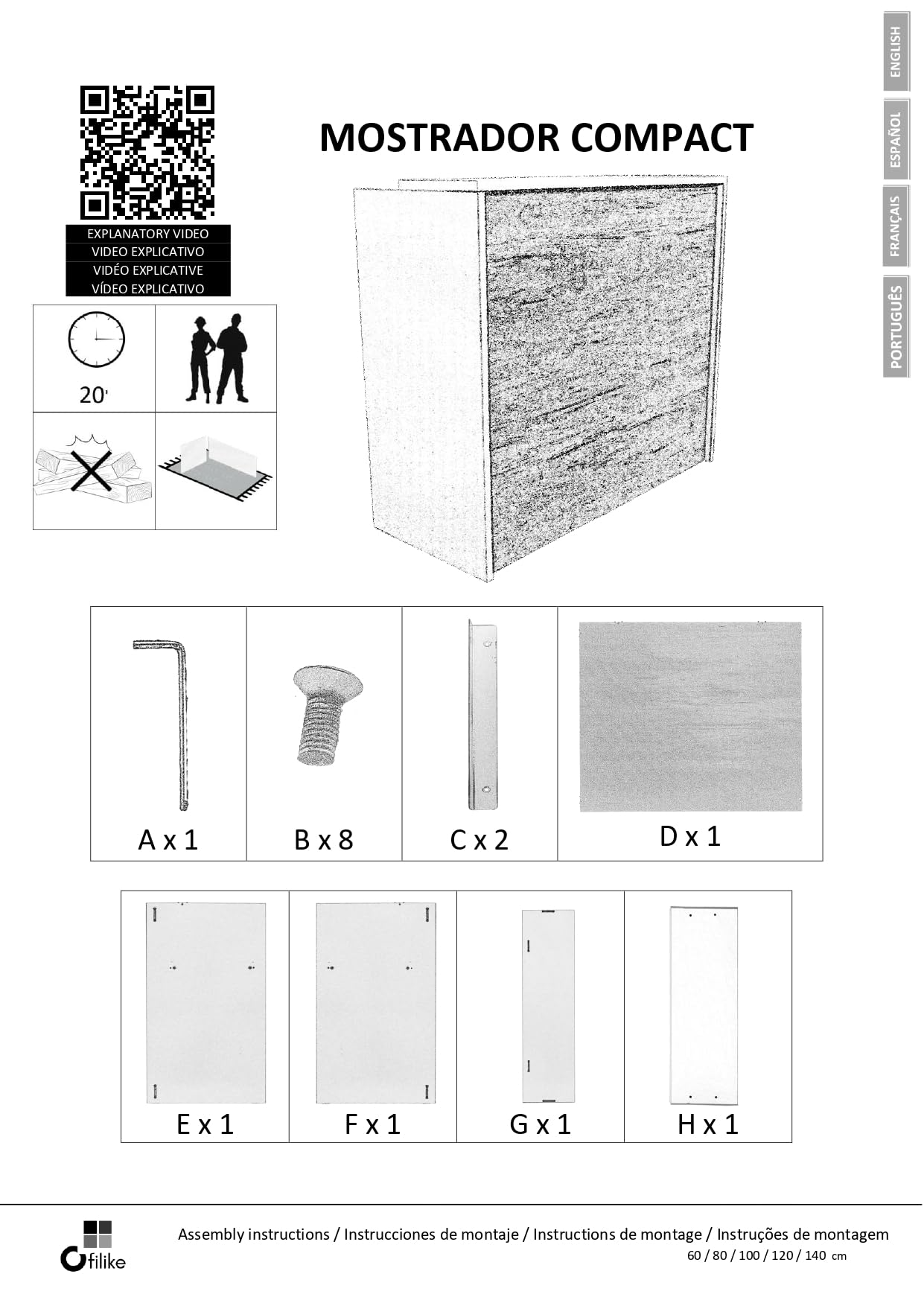 Mostrador de Recepción para Hostelería, Cafetería. Mesa Mostrador con Diseño en Relieve Vaso Café (80cm Ancho, Blanco)