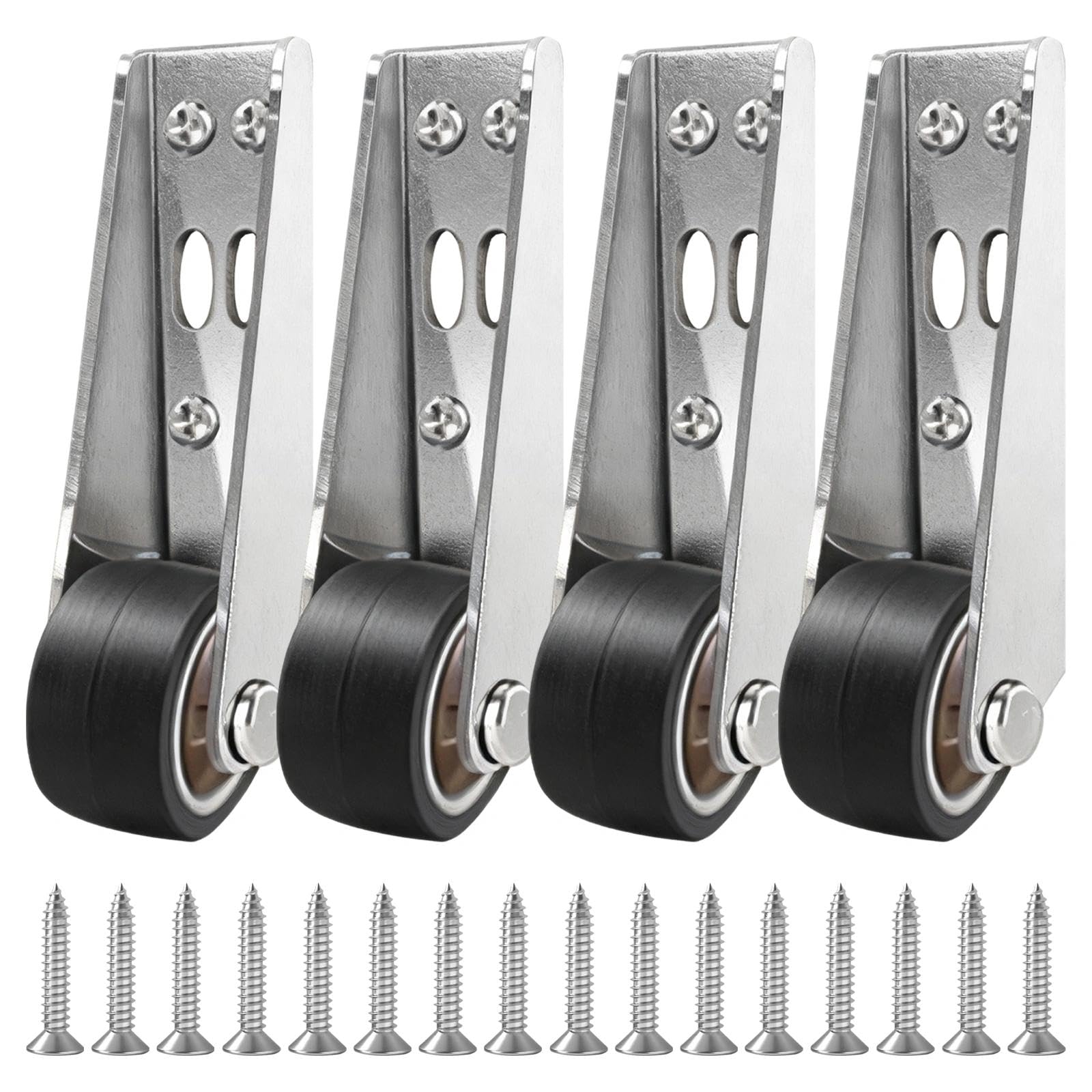 4 Pcs Gate Wheels for Wooden Gates with 16 Stainless Steel Screws, Furniture Castors, Rubber Quiet Fence Sliding Casters, Adjustable Height for Gate Gaps, Fits Fences, Tables, Furniture