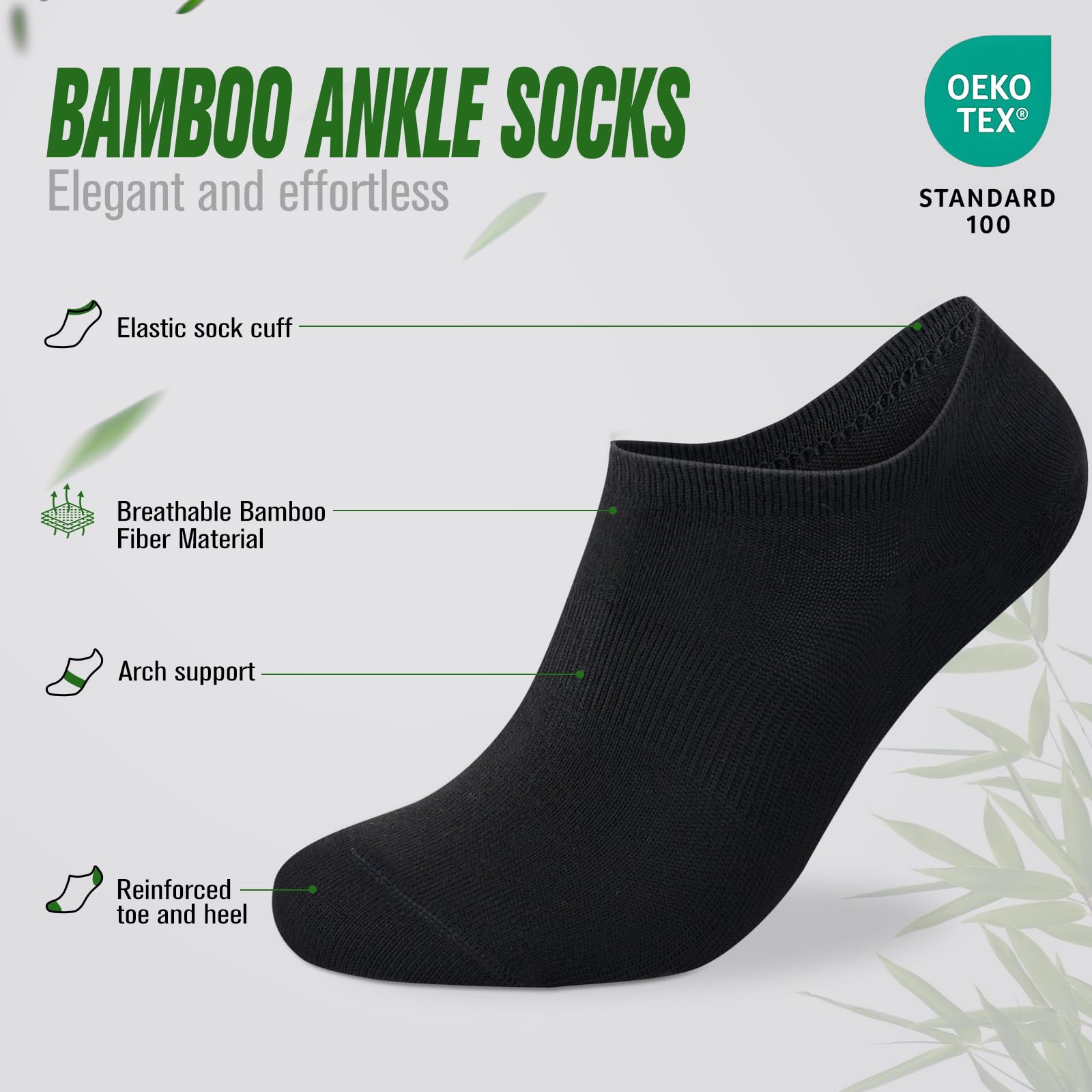 Niorasen Calcetines Invisibles Hombre y Mujer de Bambú 6 Pares, Pinkies Unisex Transpirables con Silicona Antideslizante, Calcetines Bajos para Zapatillas y Mocasines, Talla 35-50 — view 7