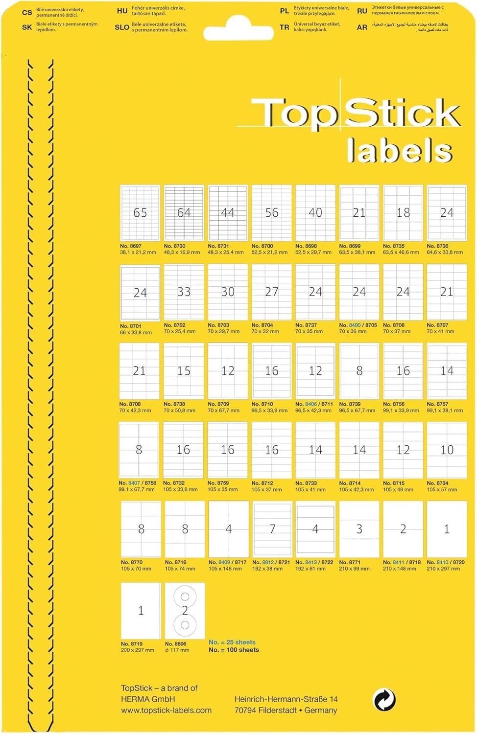 TopStick Self Adhesive Spine Labels, 7 Labels per A4 Sheet, 25 Sheets, 192 x 38 mm, 175 Labels, Blank Lever Arch File Folder Labels Stickers, Sticky Labels for Laser & Inkjet Printer, White