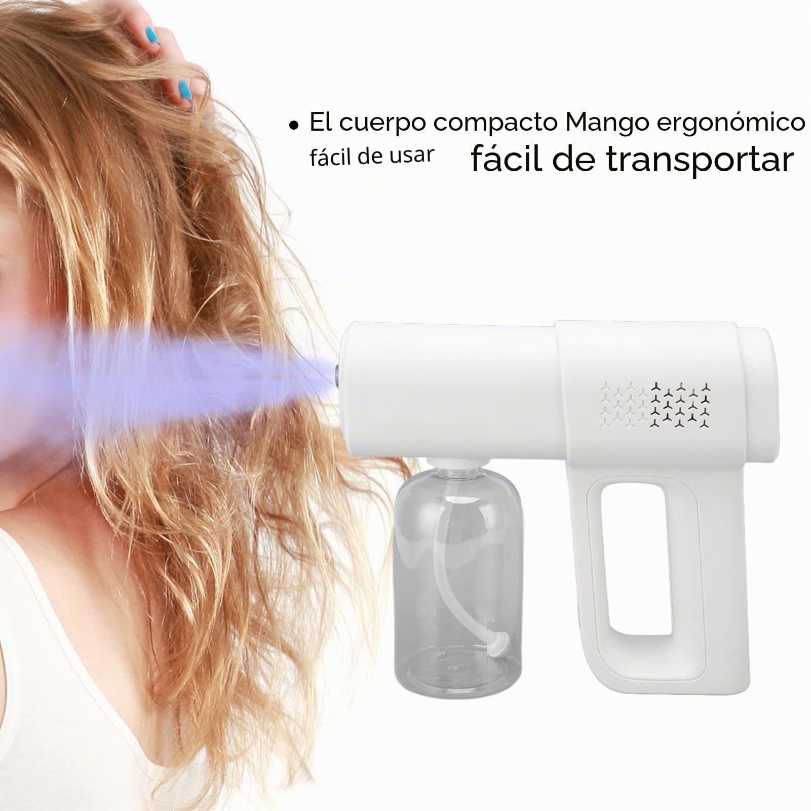 Nano Spray Gun 380ml Pulverizador Hidratante para el Cabello Pulverizador de de Peluquería Recargable Inalámbrico para Peluquería en Casa (Blanco)