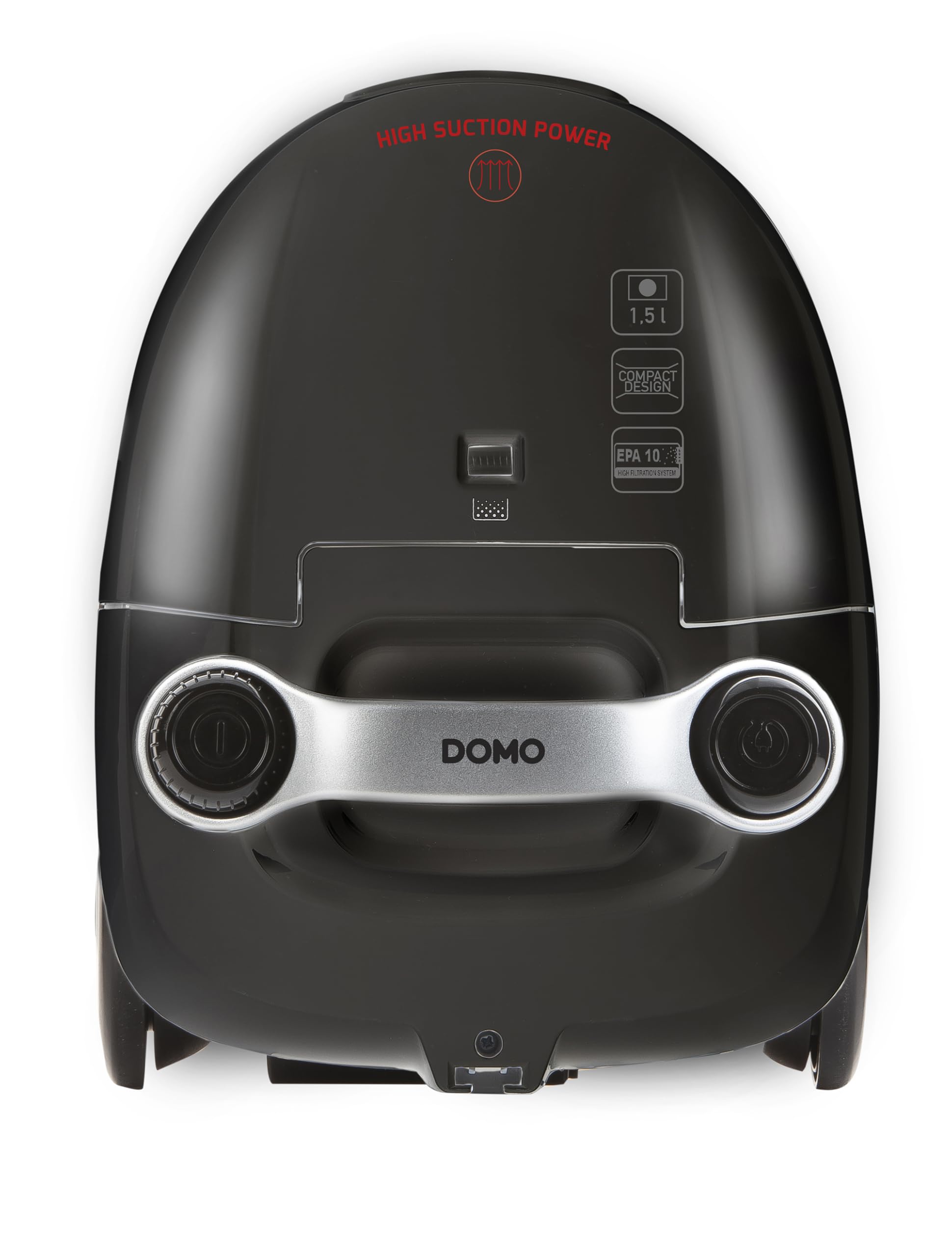 DOMO DO1033S Aspirateur avec Sac - avec indicateur de Sac Plein - 1,5L - Inclus Brosse pour Sol, suceur Plat avec Brosse et 1 Sac à poussière - 450W - Noir