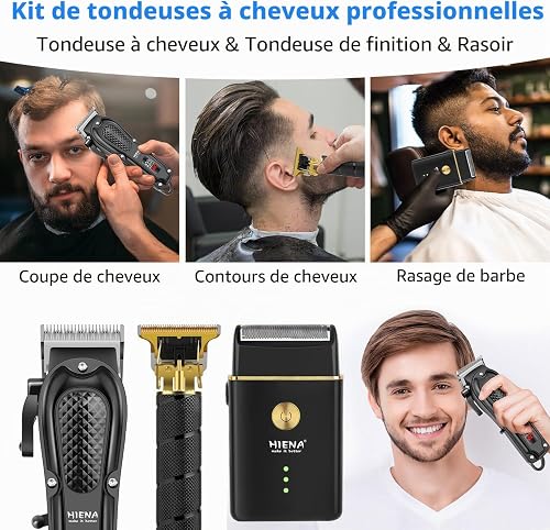 HIENA PRO Tondeuse à cheveux pour homme, sans fil, tondeuse à cheveux, tondeuse à barbe, rasoir à lames, kit complet de rasage et de coupe de cheveux électrique (3 pièces) - 7