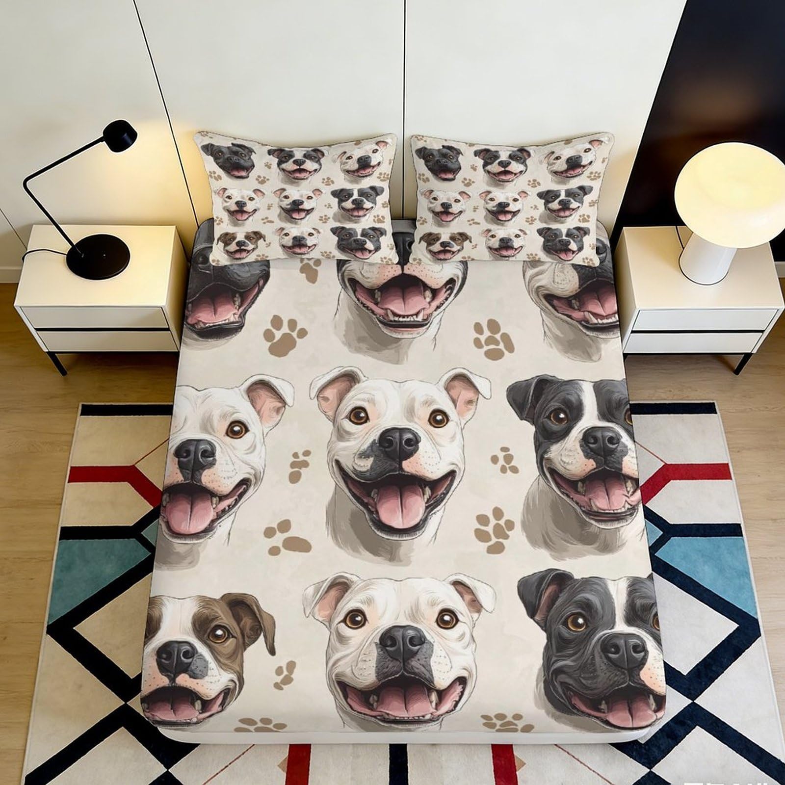 Pnayamiorkfel Style-2 3D Printed Smiling Dog Faces Fitted Sheet Microfiber Soft Paw Pattern Mattress Cover For Bedroom Guest Room Decor 90X200x25cm