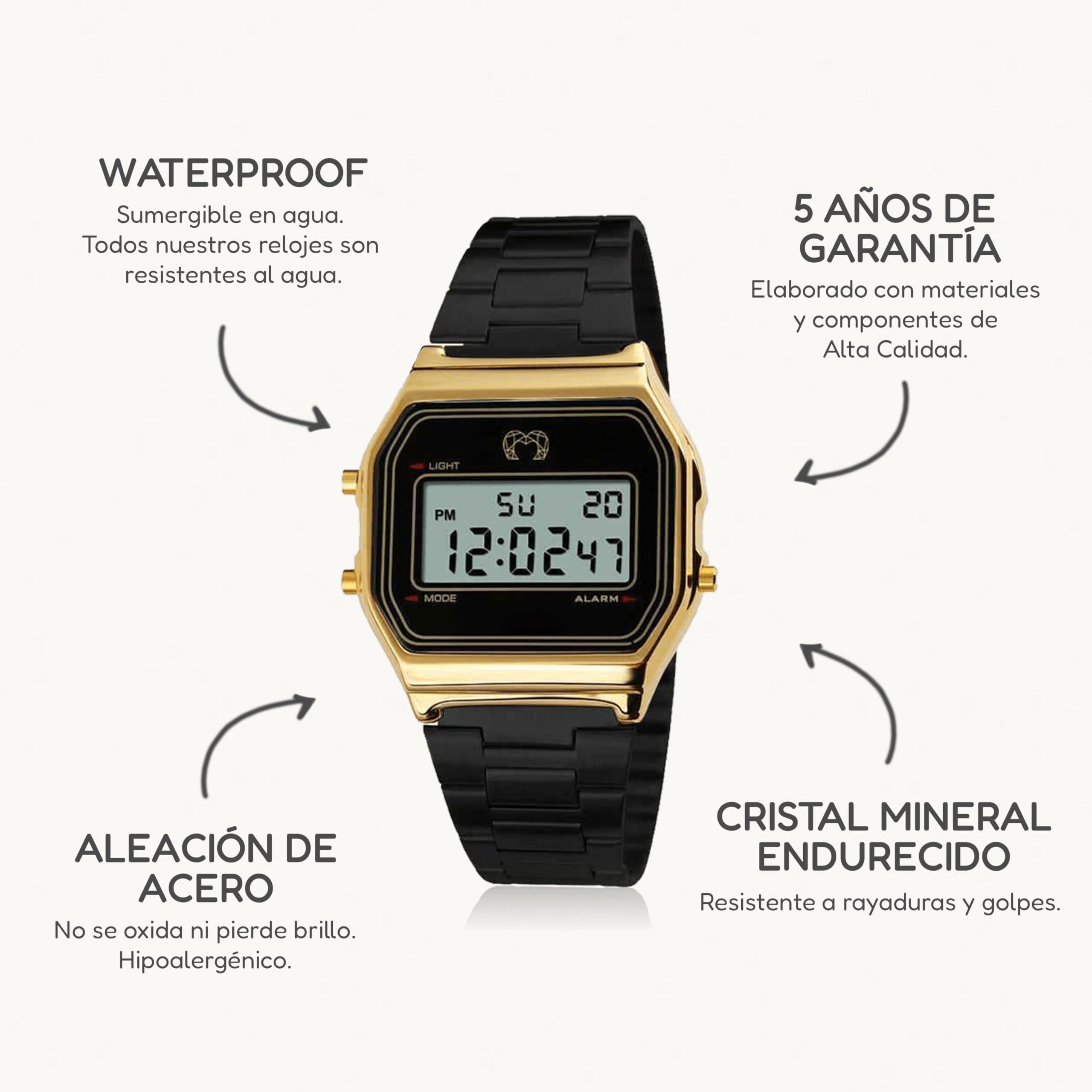 Relojes de Mujer. Reloj Digital de Mujer con Esfera Vintage, Acabado Sofisticado y Elegante. Reloj Original con maquinaria de Cuarzo (Negro)