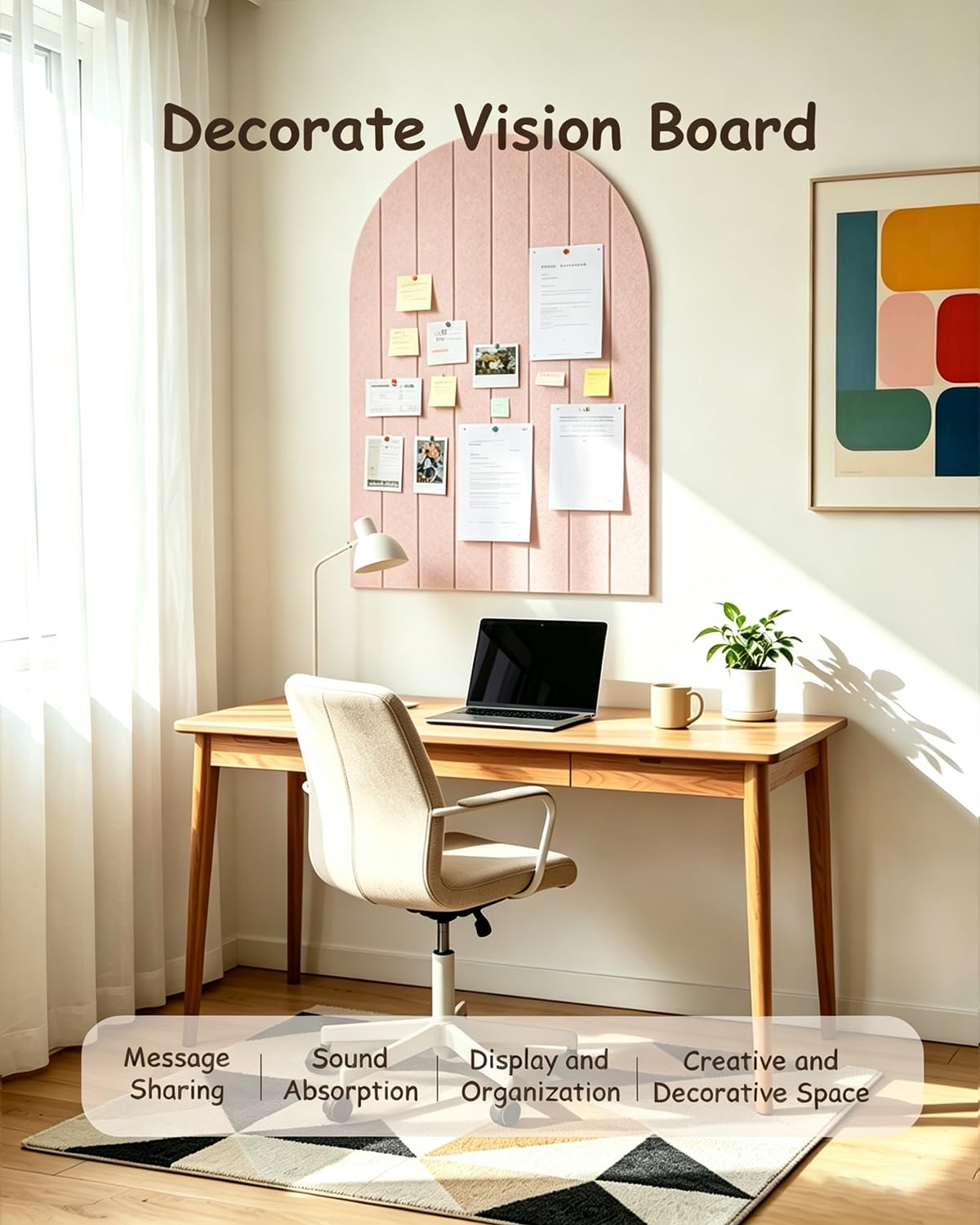 Tablón de anuncios plegable de corcho de 0,9 cm de grosor, azulejos de fieltro para habitación infantil con cierre de adhesivo, tabla de decoración para fotos, notas, bordes redondos, paneles de pared