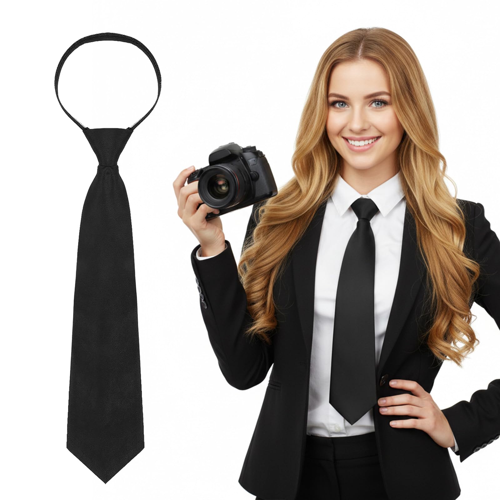 Photo 1 of Matwsec Black Tie for Women 13" Pre-Tied Ties for Women Neck Ties Accessory School Business Wedding Cosplay Necktie