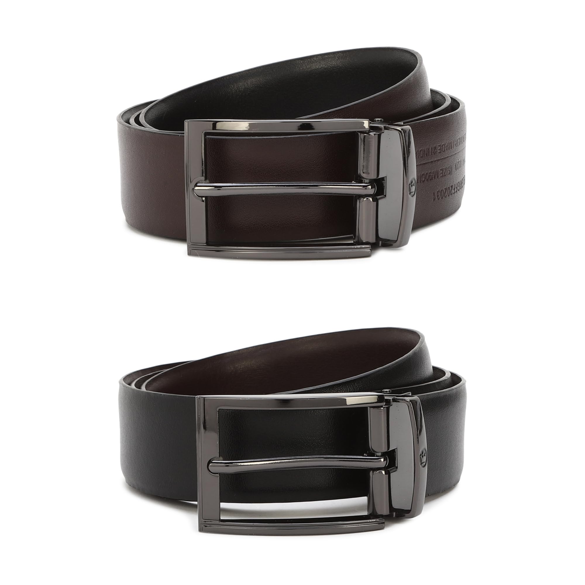 Men Solid Reversible Formal Italian Leather with Matt Gun Metal Buckle Belt