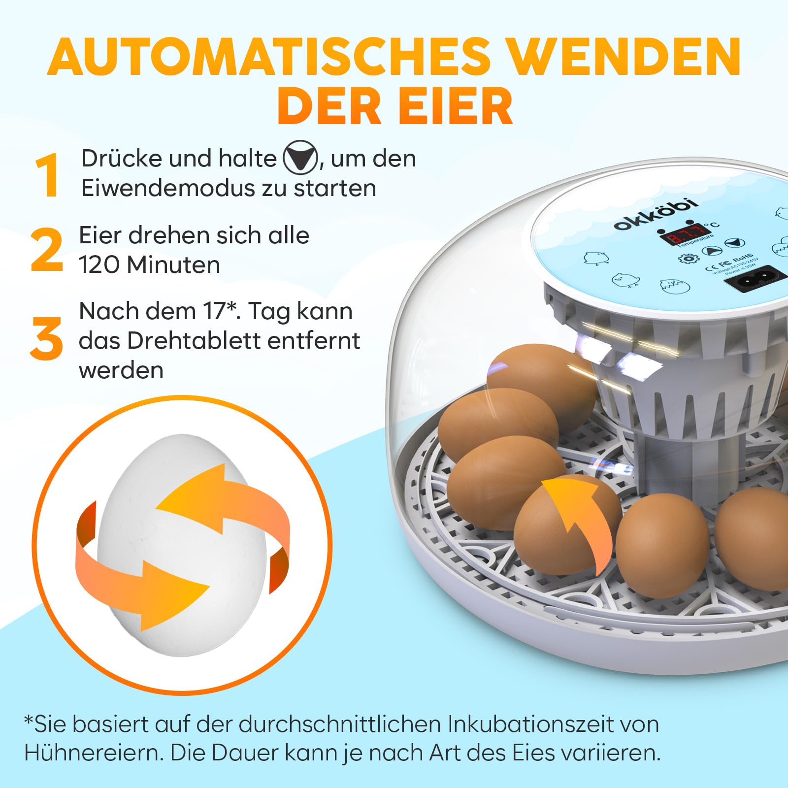 M12 Brutkasten mit Wendefunktion und Feuchtigkeitskontrolle für Eier