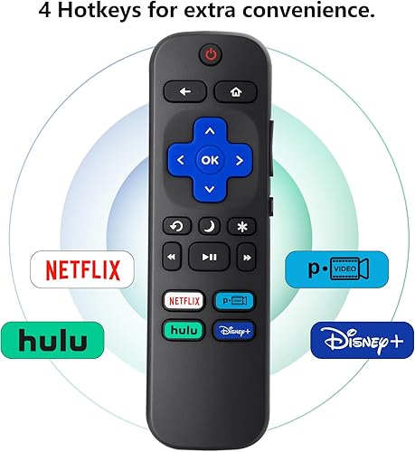 Vista 5 de Control remoto de repuesto solo para todos los televisores Roku, compatible con TCL Roku/Hisense Roku/Onn Roku Series Smart TV