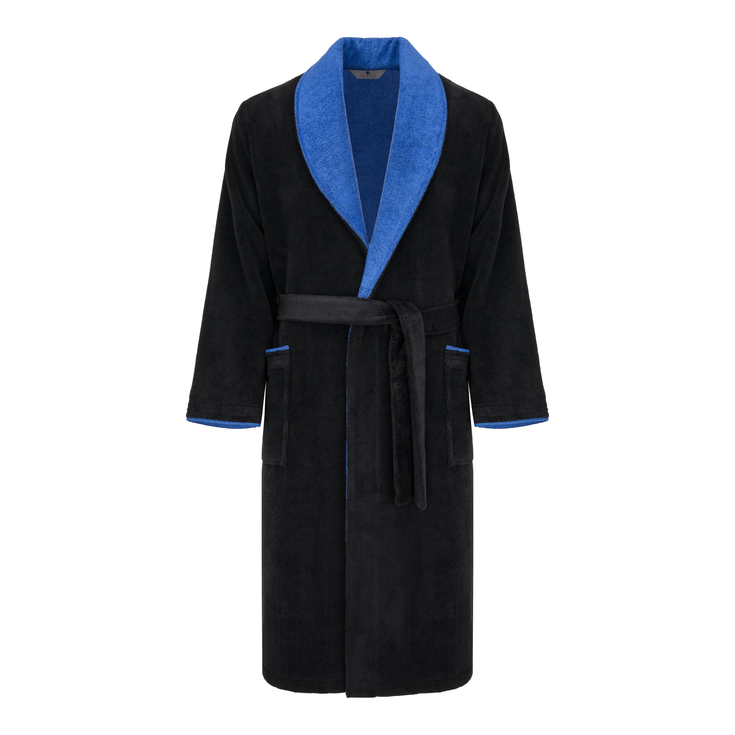 Revise RE-859 Men's Bathrobe with Bamboo Fibre Sauna Gown, Black with blue, L