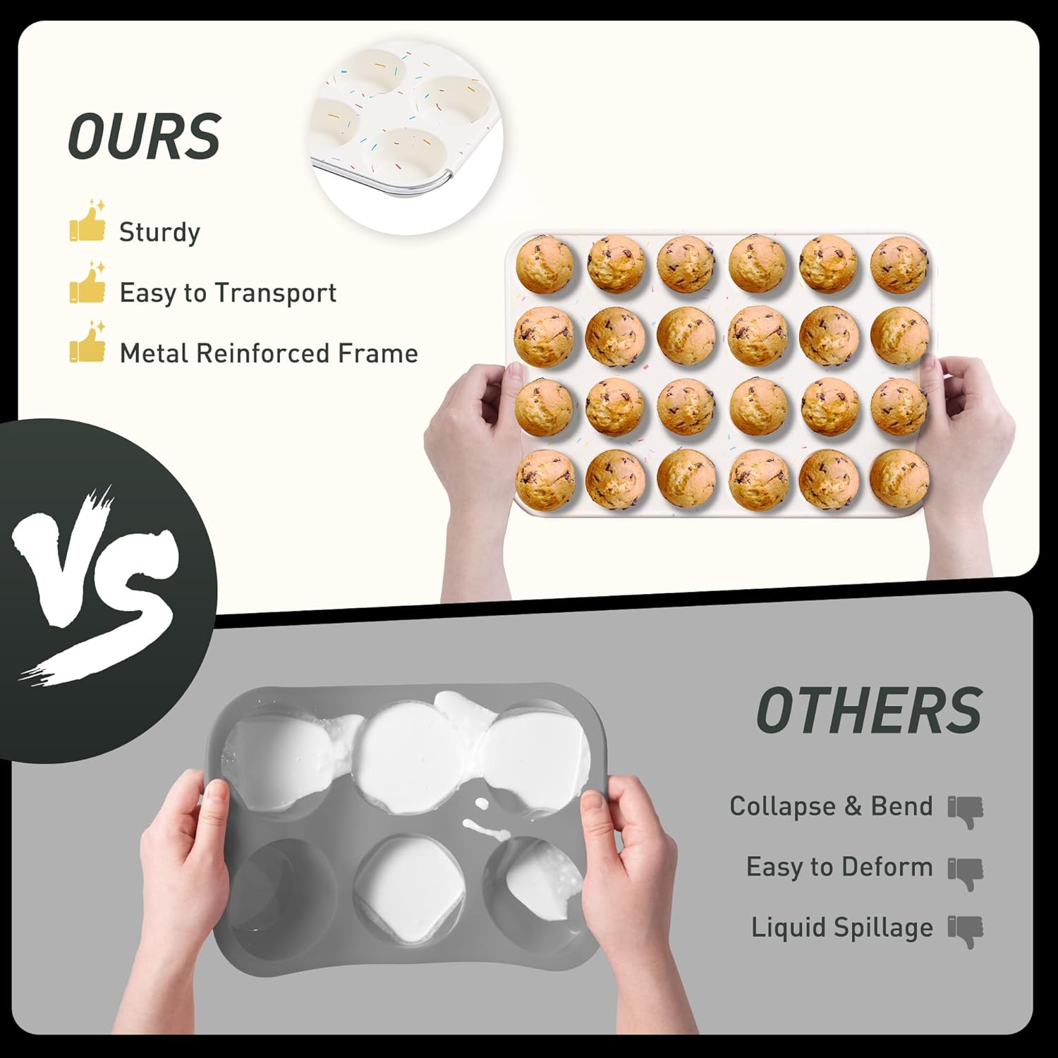 2 Pack 24 Cups Silicone Mini Muffin Pan with Metal Reinforced Frame Silicone Molds Cupcake Cake Baking Cheesecake Pans Cookie Baking Chocoflan Cupcake Mold Mini Bundt Cake Pan Women Gift - Image 3