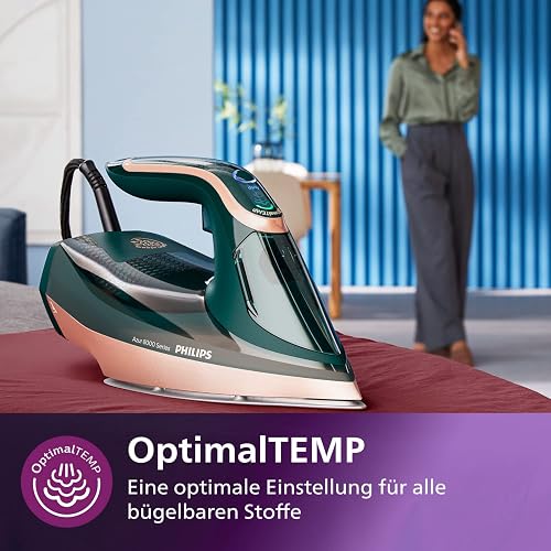 PHILIPS Azur 8000 Series Steam Iron - 70g/min Continuous Steam, 240g Turbo Steam, 3000 W Power, OptimalTEMP Technology, Opal Green (DST8030/70) - 5