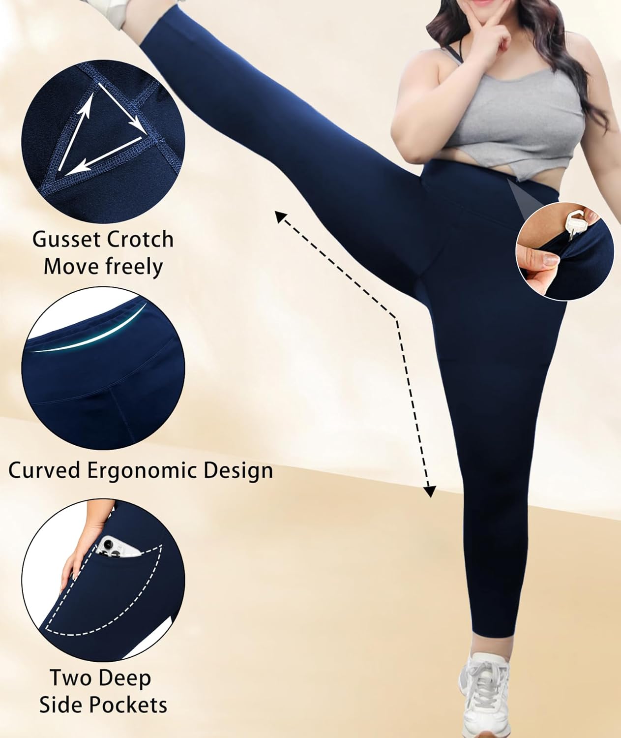 LALAGEN Plus Size Leggings for Women with Pockets-High Waisted Compression Tummy Control Workout Gym 7/8 Length Yoga Pants - Image 4