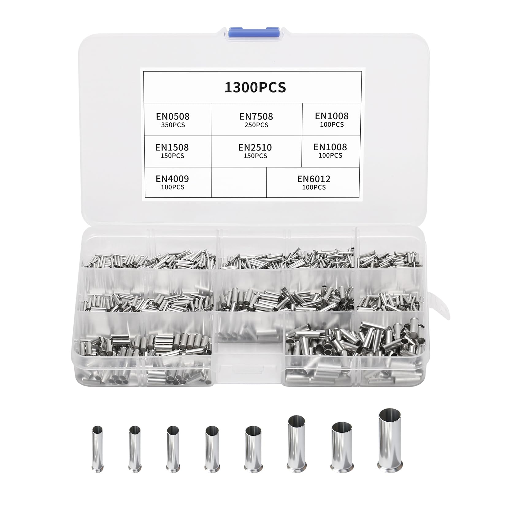 1300 Pcs Wire Ferrules Kit,Non‑Insulated End Sleeves,Crimp Terminal Connectors for Electrical Wiring,10-22 AWG