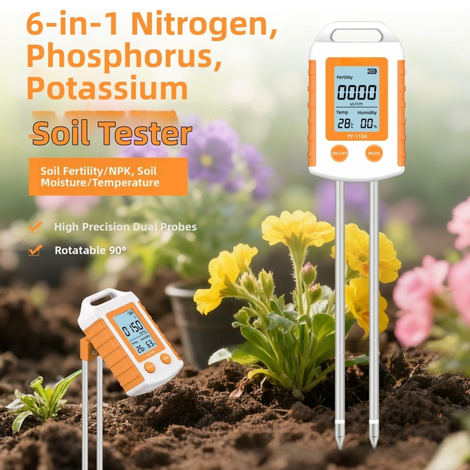 KiraKira Profesjonalny miernik NPK do pomiaru temperatury wilgoci 6 w 1 z podświetleniem LCD rolnictwo, ogrodnictwo