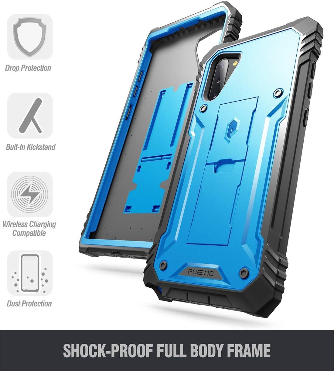 Suреr Dеаl Prоduсt Galaxy Note 10 Rugged Case with Kickstand, Poetic Heavy Duty Military Grade Full Body Cover, Without Built-in-Screen Protector, Revolution Series, for Samsung Galaxy Note 10 (2019), Blue