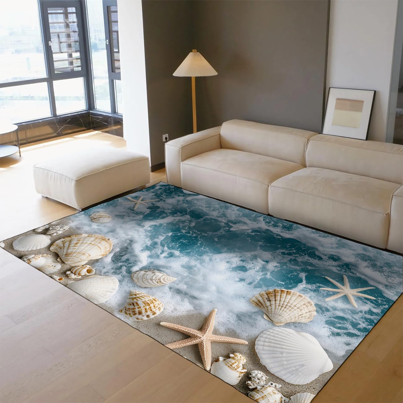 Tapis de salon 80x120cm antidérapant et lavable aux motifs d'étoiles de mer