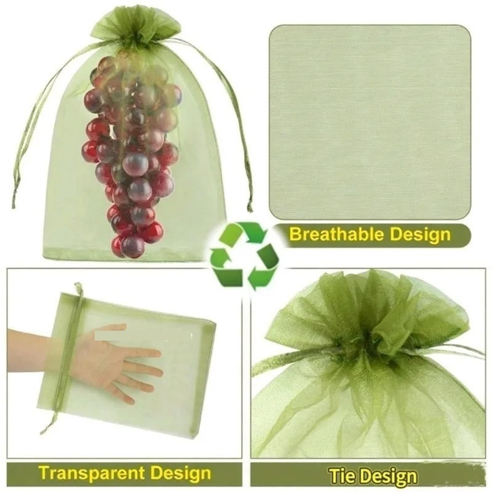 Bolsa Protección para Frutas Bolsas de Malla Reutilizables for protección Frutas, Cubiertas Barrera contra plagas con cordón for Suministros jardín y Plantas, 50-200 Uds(Red,15x20cm-200pc)