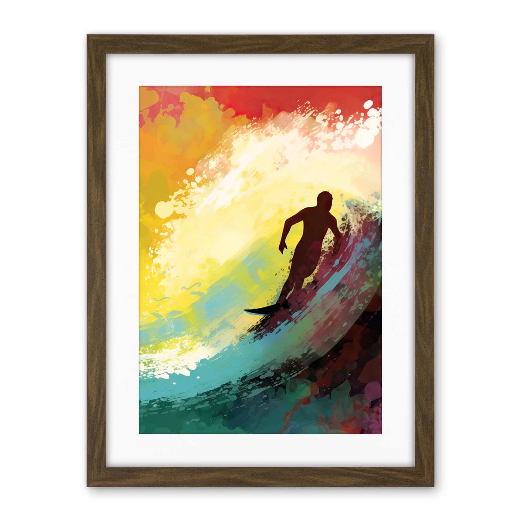 Artery8 The Silhouette of a Surfer Surfing on a Big Wave Artwork Framed Wall Art Print 18X24 Inch