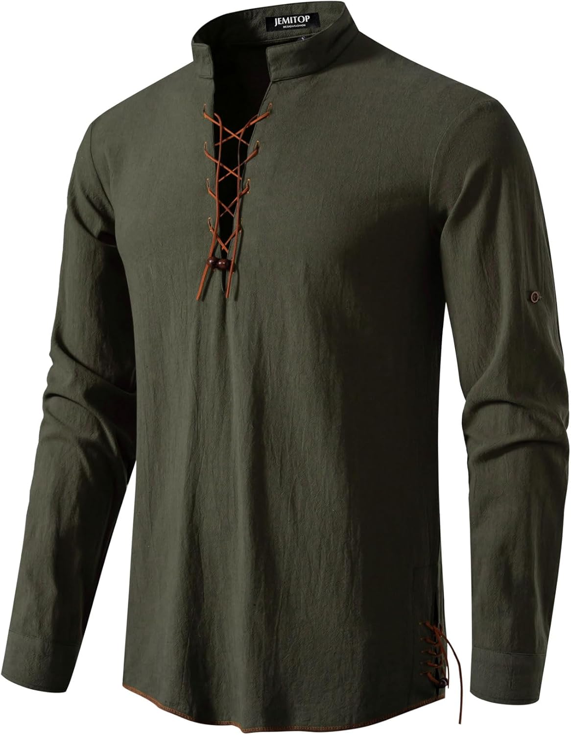 Men's Cotton Long Sleeve Lace Up Vintage Shirts for Renaissance Pirate Viking Medieval Costume - Image 2