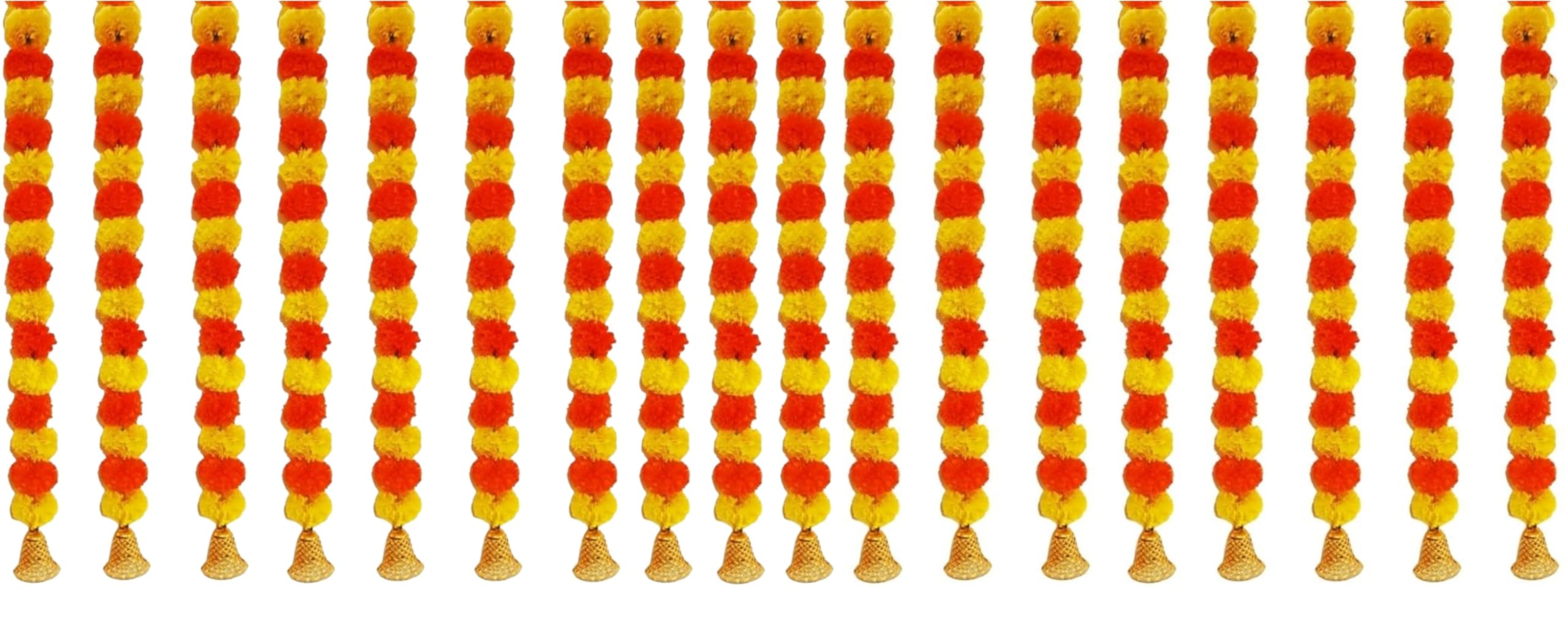 Agnirva Artificial Marigold Fluffy Colorful Flower String Garland with Golden Hanging Bells 30 Inch Home Decor Temple Pooja Room Diwali Toran Genda Phool Table Wedding Festival (2.5 Feet Pack Of-15) (B0CJMGWWKP) Amazon Price History, Amazon Price Tracker