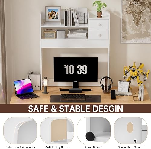Miniatura 7 de YGYQZ Estantería de escritorio, gabinete de almacenamiento para escritorio de computadora, estante organizador de escritorio de 2 niveles con Blanco