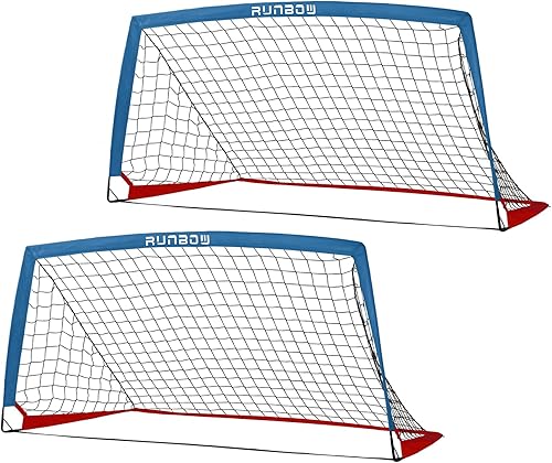 RUNBOW Portería de fútbol portátil para niños de 6 x 4 pies para práctica de patio trasero, red de fútbol con bolsa de transporte