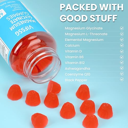 Miniatura 6 de Gomitas de glicinato de magnesio 400 mg con L-treonato de magnesio 200 mg - Paquete de 3 gomitas sin azúcar, suplemento de magnesio, gomitas