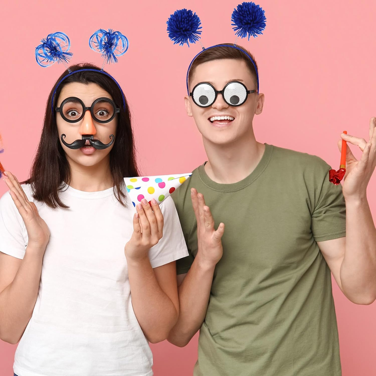 Censen 24 Pcs Pom Pom Headband Tinsel Wrapped Ponytail Head Bopper Costume Headwear Carnival Easter Party Accessory - Image 7