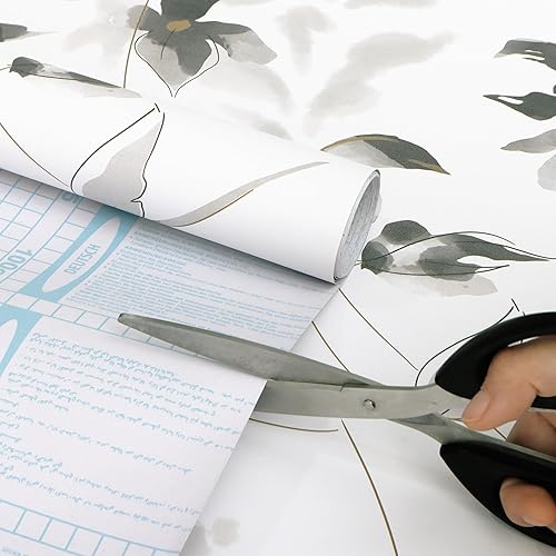 Miniatura 7 de HeloHo - Papel pintado negro y blanco para despegar y pegar, papel pintado floral moderno, hoja autoadhesiva, papel de pared removible, bohemio,