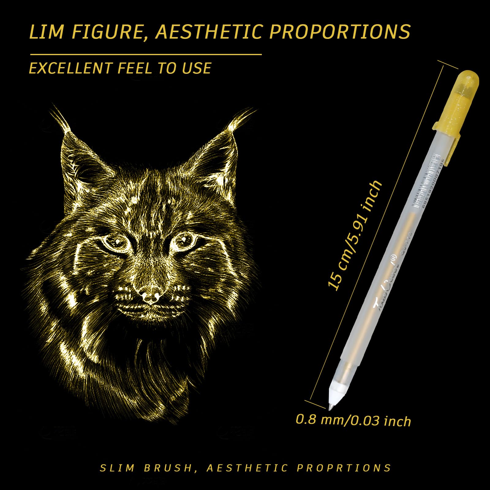 Fine Point Gold Gel Pen Set, 12 Pcs Exam Gold Ink Pens, 0.8 mm Fine Line Drawing Pens, Fine Tip Highlight Sketching Pens - Image 2