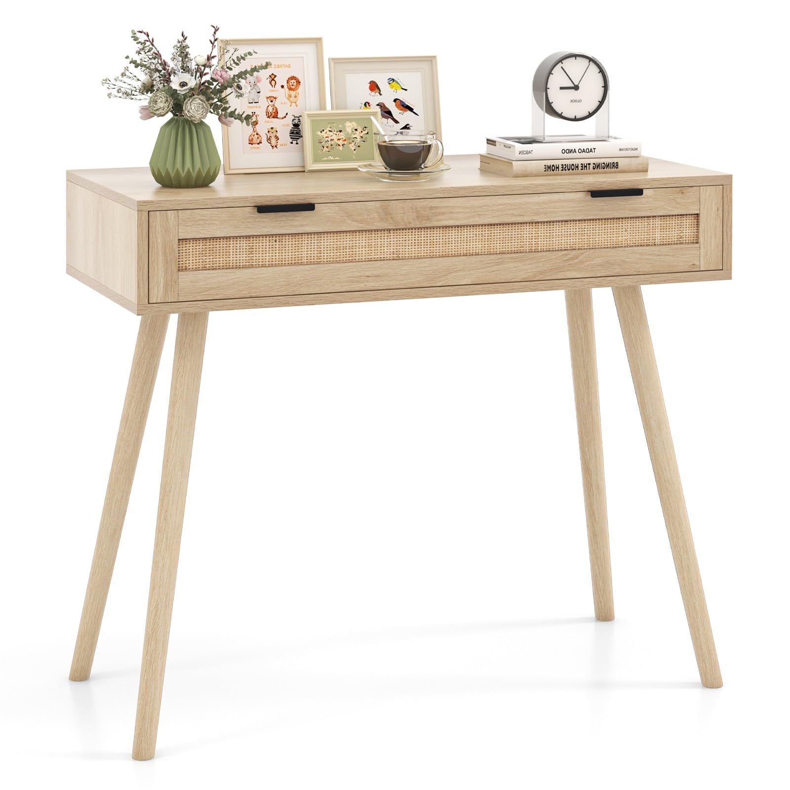 LIFEZEAL Mesa Consola de Madera, Mesa Auxiliar de recibidor con cajón, Mesa de Entrada con Patas de Madera, Mesa Estrecho de almacenaje para sofá, salón, Estudio, 88 x 39 x 77 cm