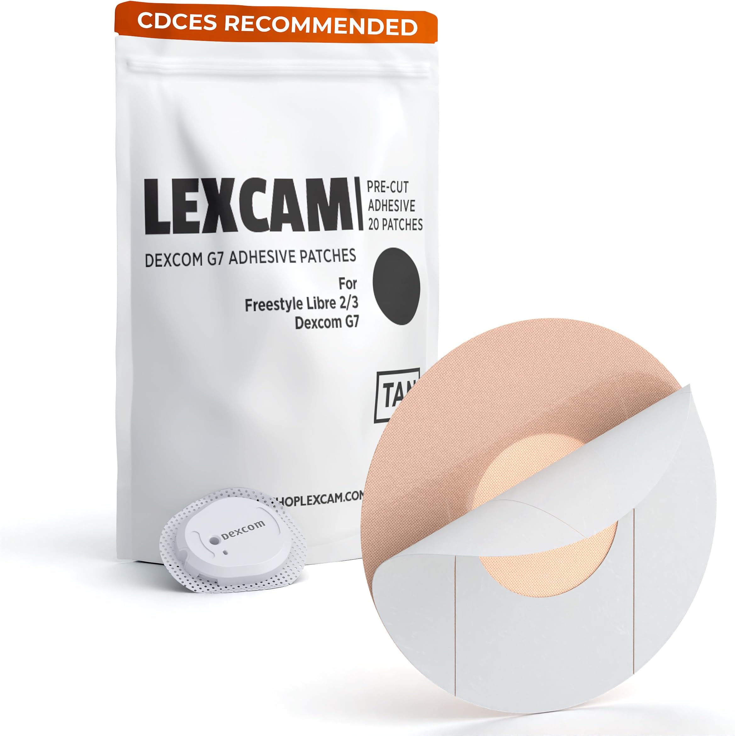 Lexcam Dexcom G7 Adhesive Patches, Libre 2, 3, Pack of 20, Waterproof CGM Covers, Color Tan, Sensor is NOT Included