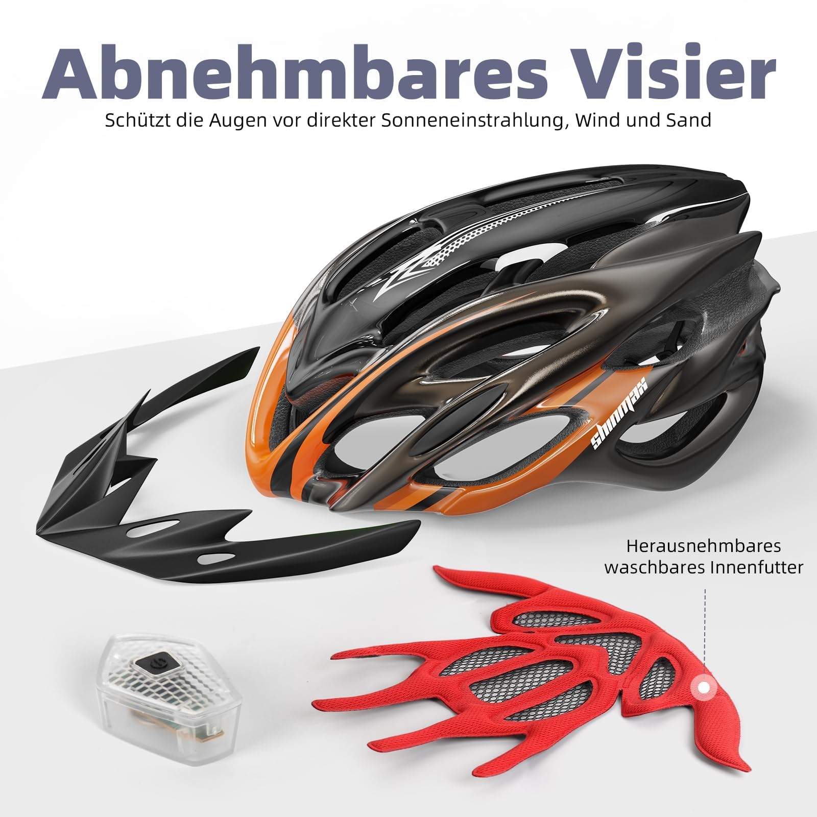Shinmax Casco Bici Uomo Donna con LED Luce di Sicurezza Casco MTB con Visiera da Bici Ultraleggero Corsa Adulto Unisex da Bicicletta Ciclismo Protezione Regolabile