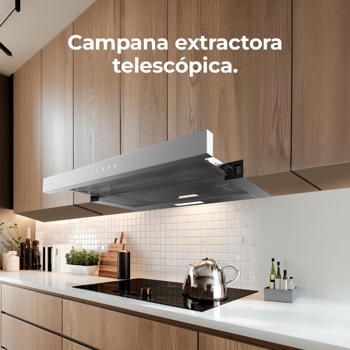 Cecotec Hotte Aspirante Télescopique 60cm Bolero Flux TLT 604000 Inox A+++. Aspiration 415m3/h, Moteur DC, 3 Vitesses, Contrôle Tactile SS, Finition Inox, Lumière LED, Filtres en Aluminium et Carbone