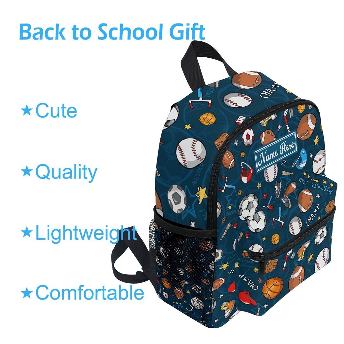 Emelivor Custom Sports Football Preschool Backpack for Toddler Boy Girl School Bag for Children Personalized Camping Toddler Bookbag with Chest Strap