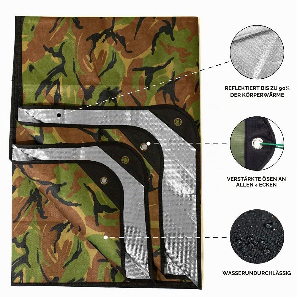 Arcturus Robuste Survival-Decke, isoliert, reflektierend, 152 x 208 cm, für jedes Wetter, Wiederverwendbare Notfalldecke für Auto oder Camping (Woodland Camo)
