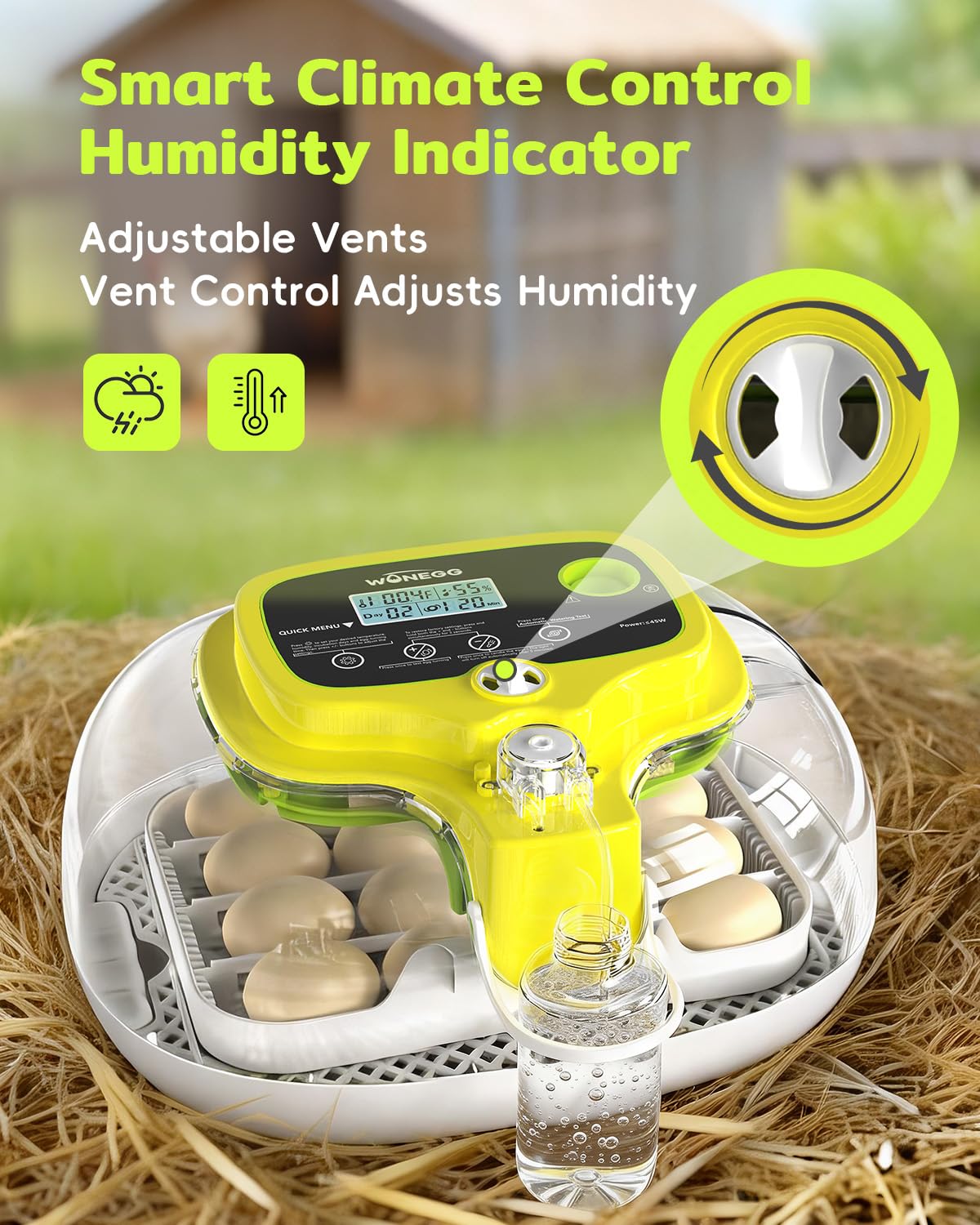Condition photo showing New/Like New for incubators for hatching eggs, 16 eggs incubator with auto water refill, automatic turner, digital temperature control & humidity display and led candler, poultry hatcher for chicken, duck, quail
