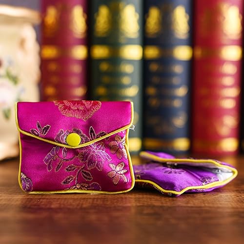 Miniatura 5 de handrong 30 bolsas de seda bolsa de regalo de joyería pequeña brocado chino organizador de monedas bordado bolsillo con cierre de broche y