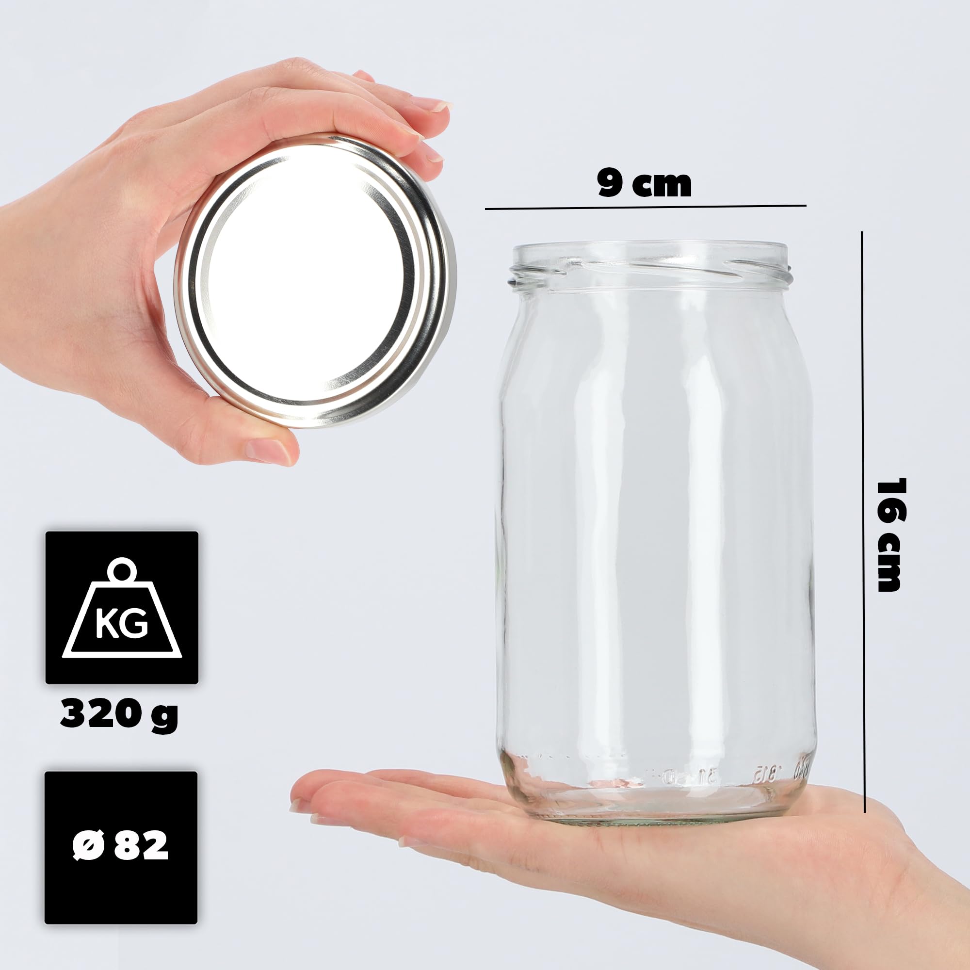 KADAX 48 tarros de conservas de 760 ml con tapa de rosca fi82 mm para conservas, conservas y preparación de comidas, herméticos Twist-off (plata, 48 unidades)
