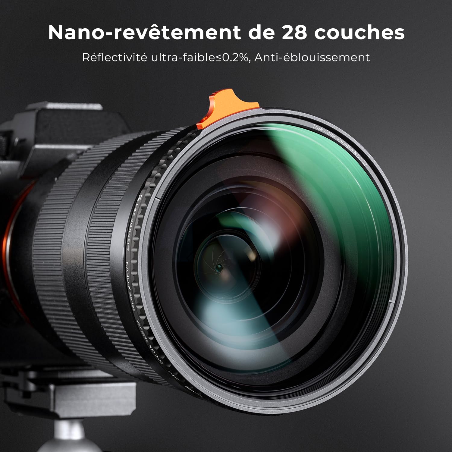 K&F CONCEPT Filtre 77mm ND2-32 Variable 1-5 Stops True Color Aucune Déformation des Couleurs Pas Croix Noire pour Objectif Appareil Photo