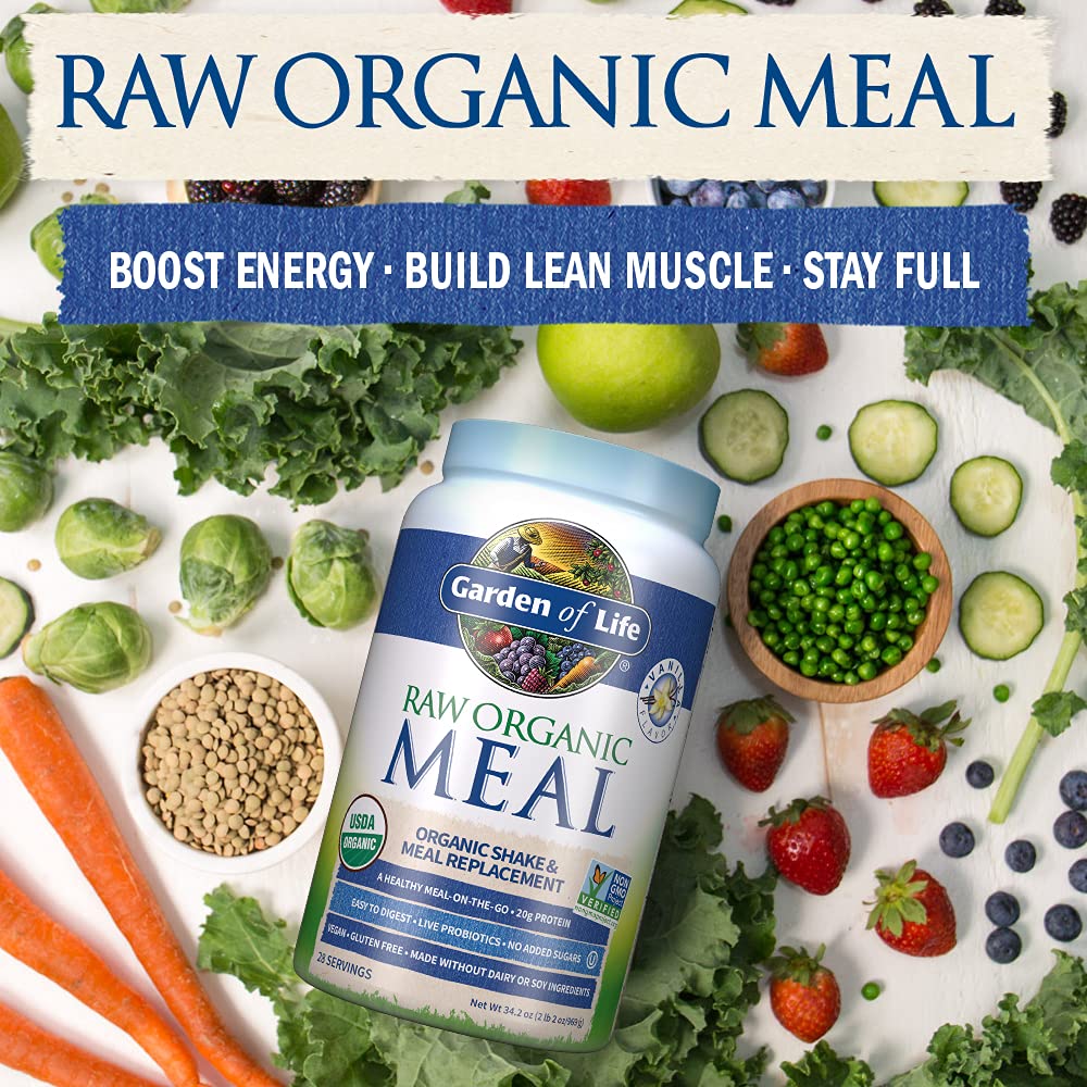 Garden of Life Meal Replacement Vanilla Powder, 28 Servings, Organic Raw Plant Based Protein