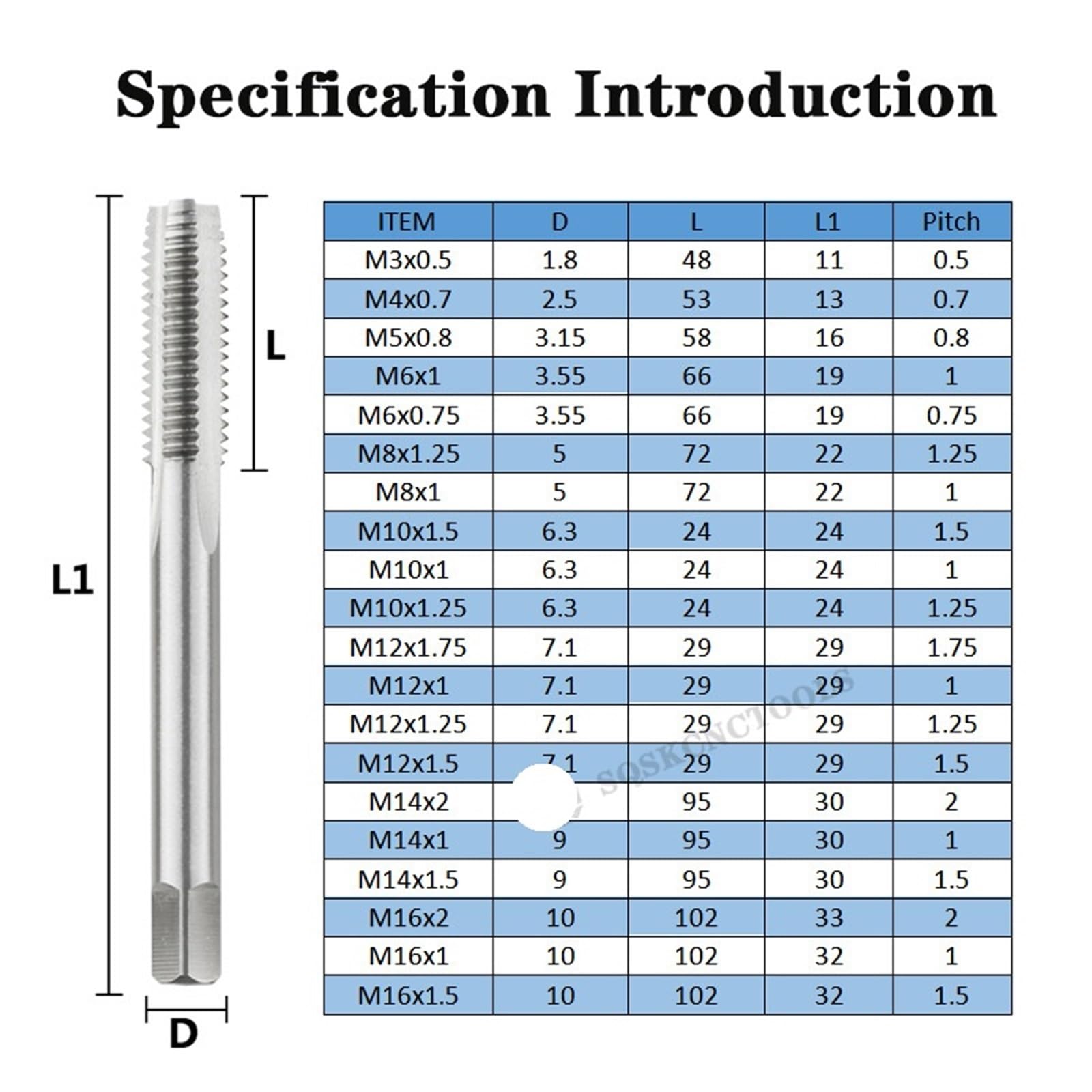 Gwintownik maszynowy HSS, metryczny, wiertło do gwintów, spiralny, z prostymi rowkami, M3, M4, M5, M6, M7, M8, M10, M12, M14 (1 szt., gwintownik prosty, M14 x 2,0)