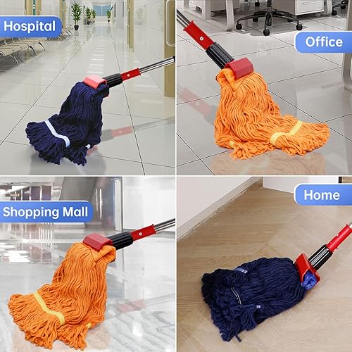 Miniatura 6 de Trapeador industrial resistente con mango largo de 77 pulgadas, trapeador húmedo con 2 cabezales de trapeador para el hogar, garaje, oficina