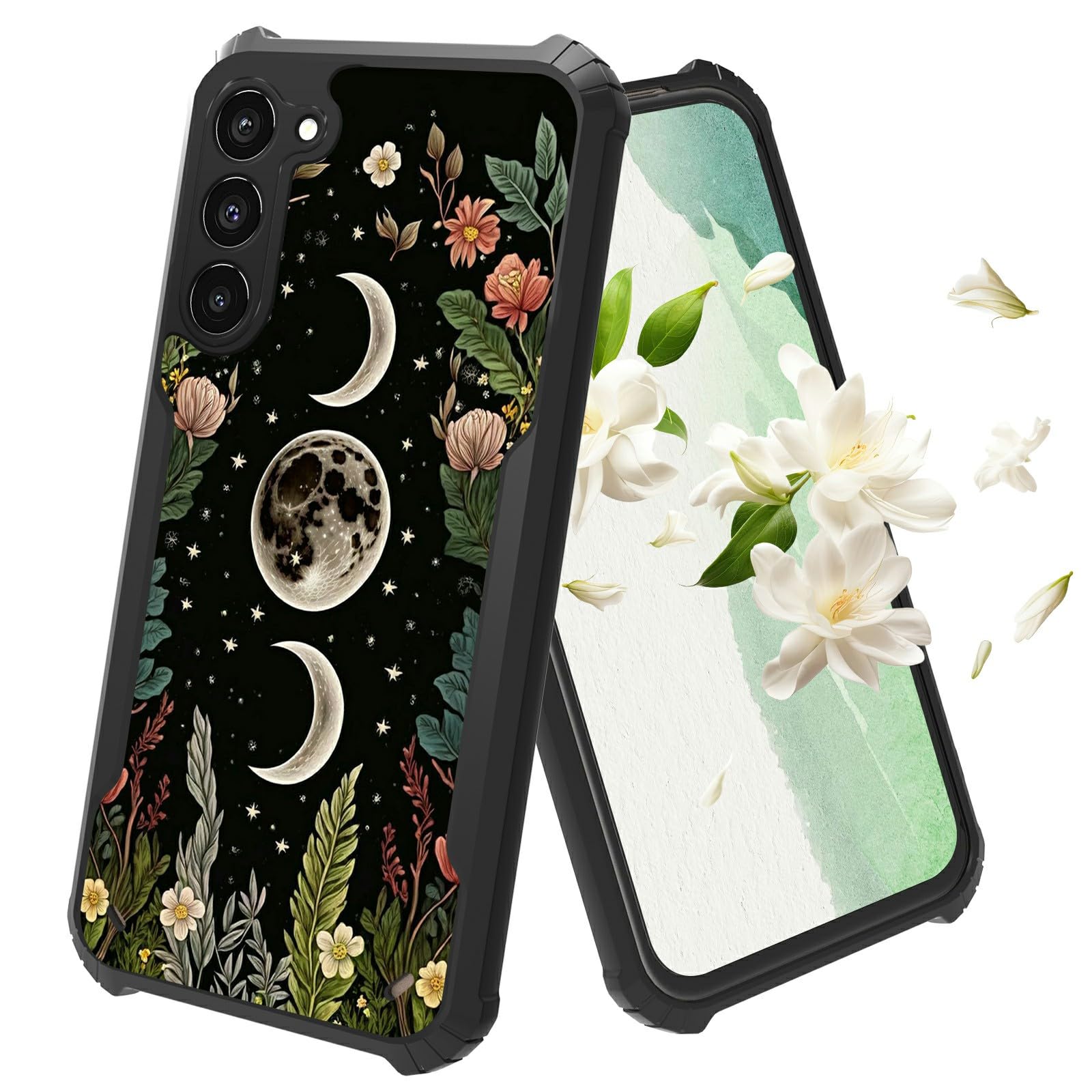 Rossy for Samsung Galaxy S21 FE 5G Case Flowers Moon Star Design Galaxy S21 FE Phone Case for Women Girls Slim Four Corners Shookproof Soft TPU Bumper
