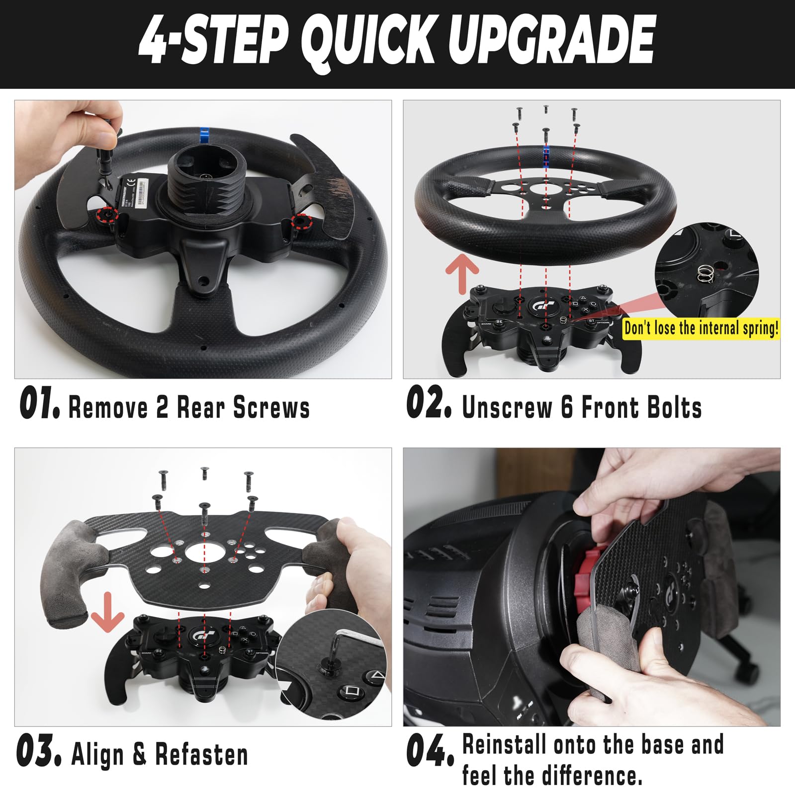 sciuU Roue de Volant Fibre Carbone compatible avec Thrustmaster T300 RS/GT