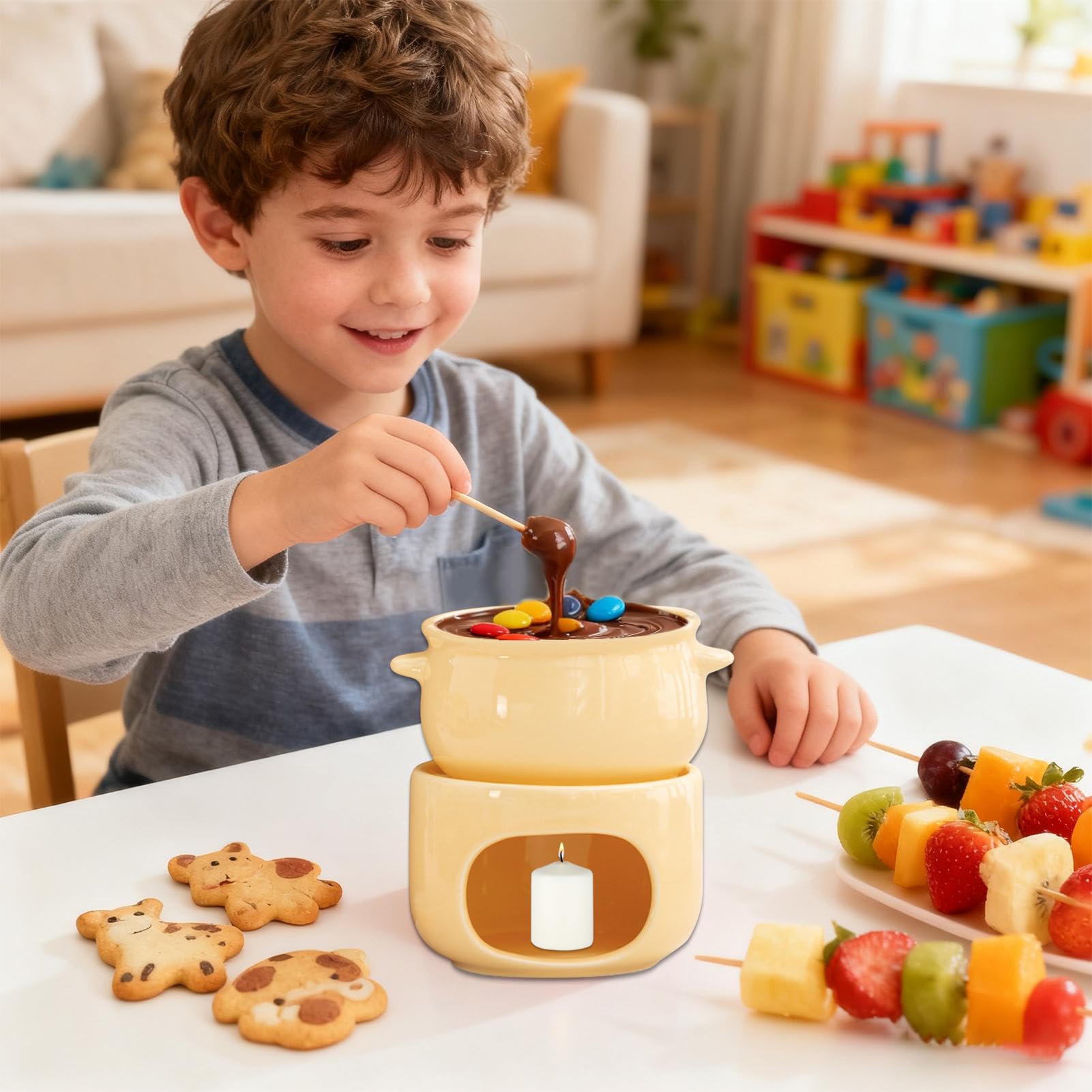 Chocolate Fondue Cup - Non-Stick | Ceramic Warmer Pot with Resilient Finish Sleek for Cheese, Marshmallow, Dipping, Dessert, Beverage, Wedding, Party, Birthday and Professional Use — view 2
